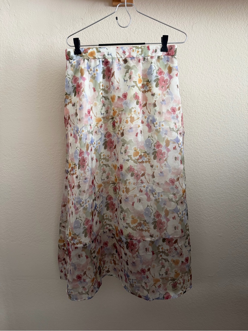 MELLODAY Floral Maxi Skirt in Pastel Pink, Blue & Yellow